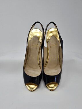 Christian Louboutin So Private Black Patent Slingback Heels, Size 40 EU/10 US